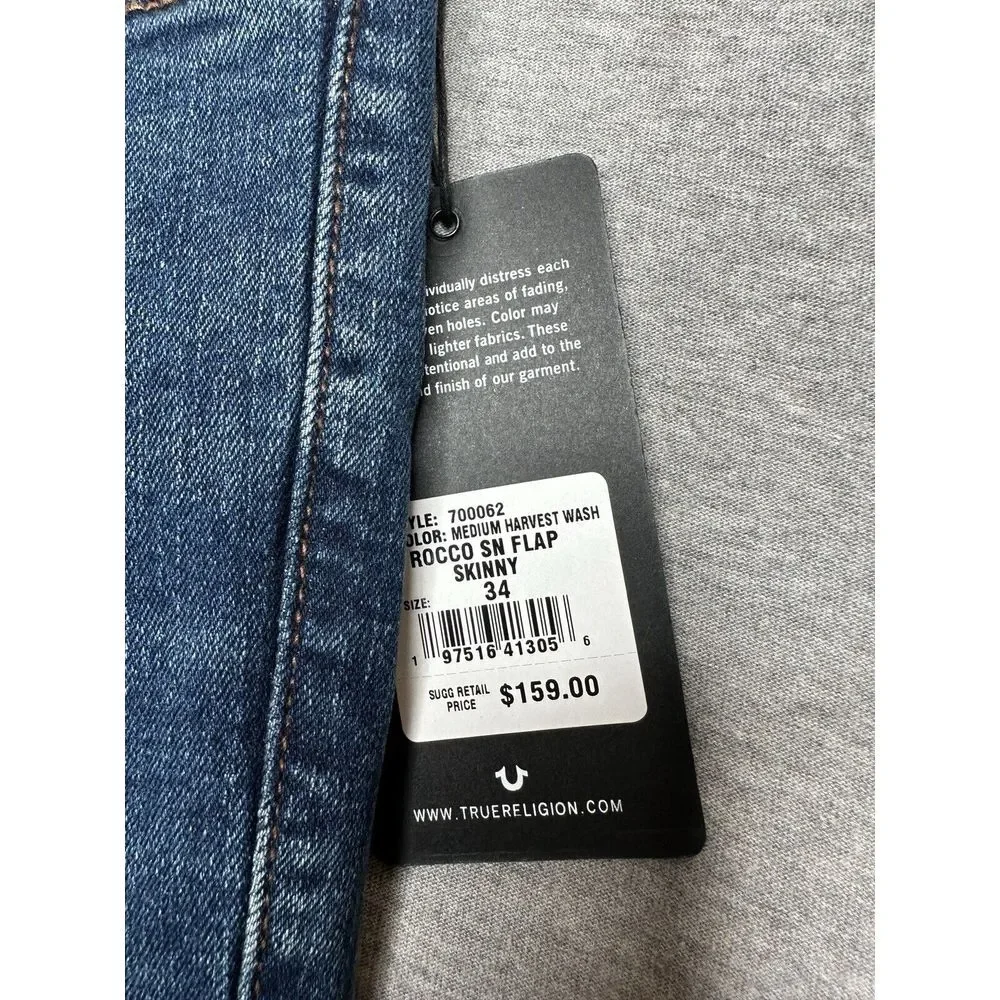 True‎ Religion Jeans Men's Rocco SN Flap Relaxed Skinny Size 34x32 NWT